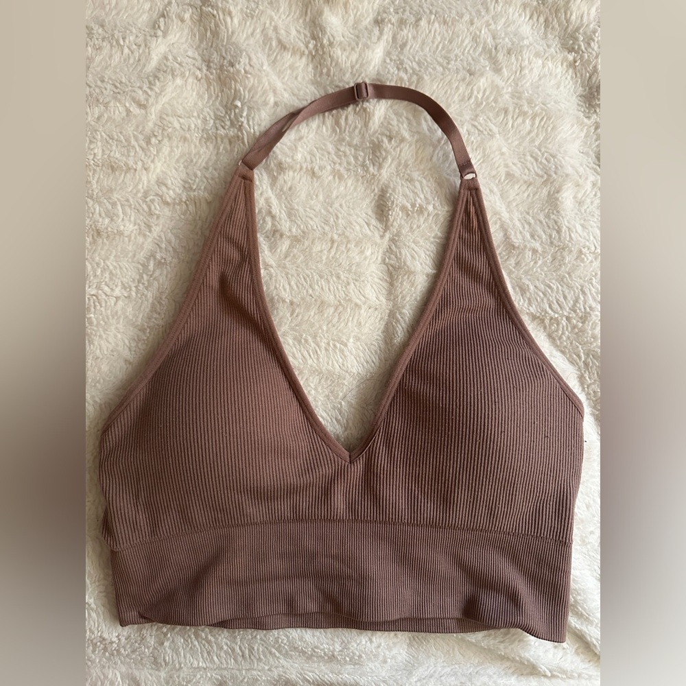 Seamless Brown Halter Bralette/Sports Bra
